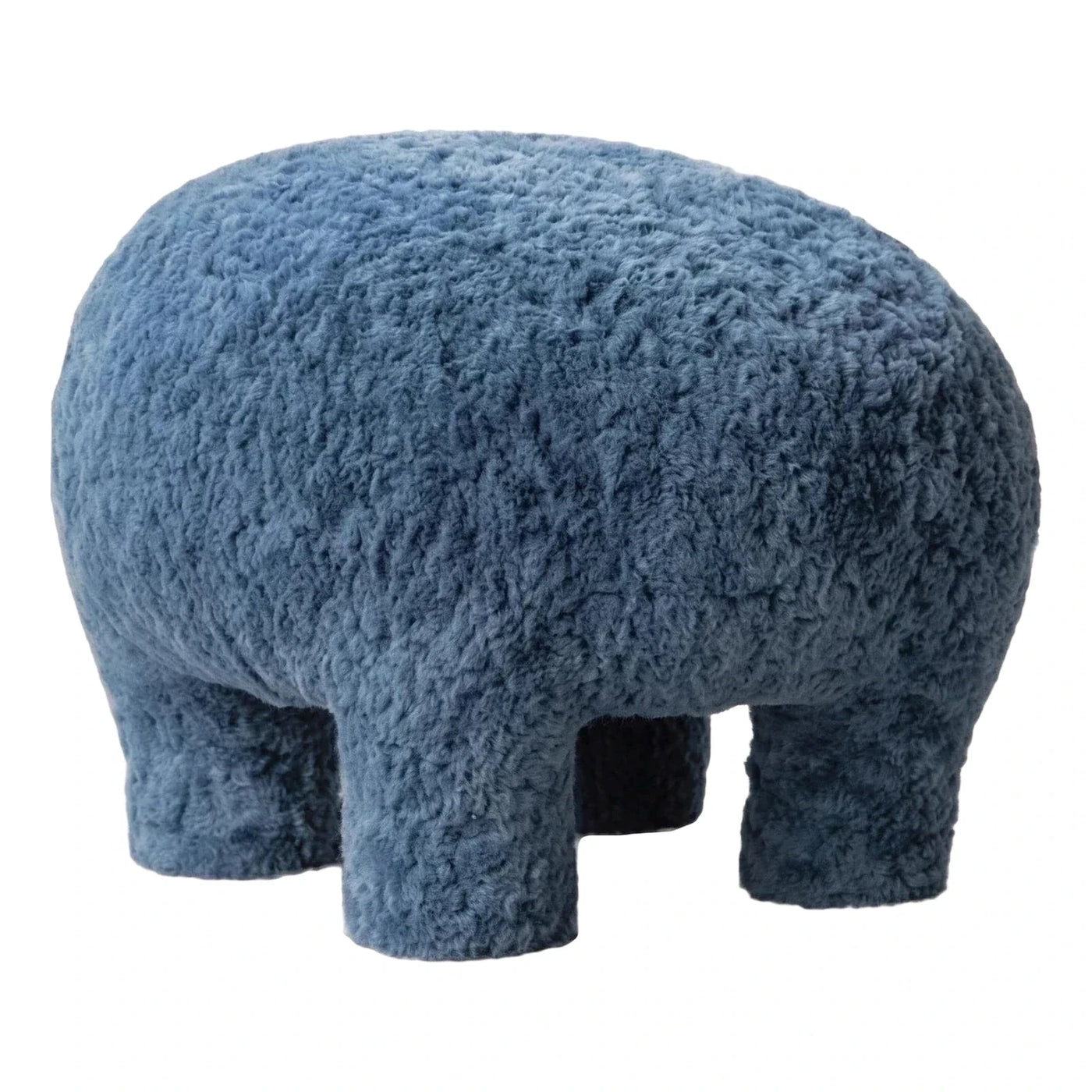 Blue Boucle Textured Four-Legged Ottoman