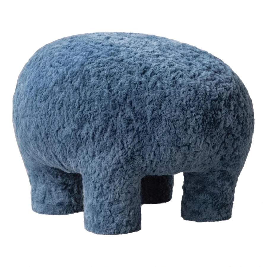 Blue Boucle Textured Four-Legged Ottoman