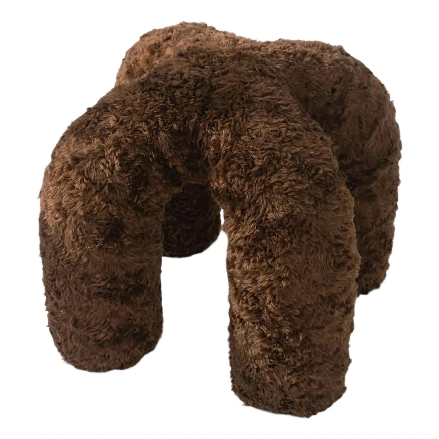 Brown Shaggy Faux Fur Ottoman Stool