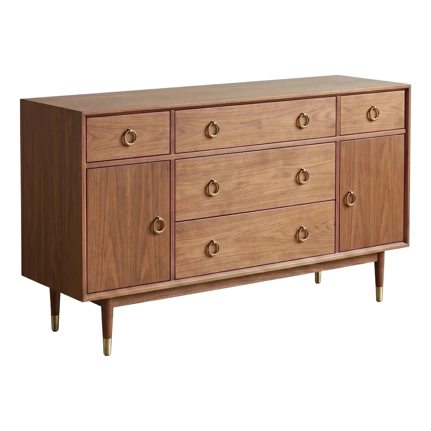 Mid-Century Modern Walnut Sideboard with Brass Hardware