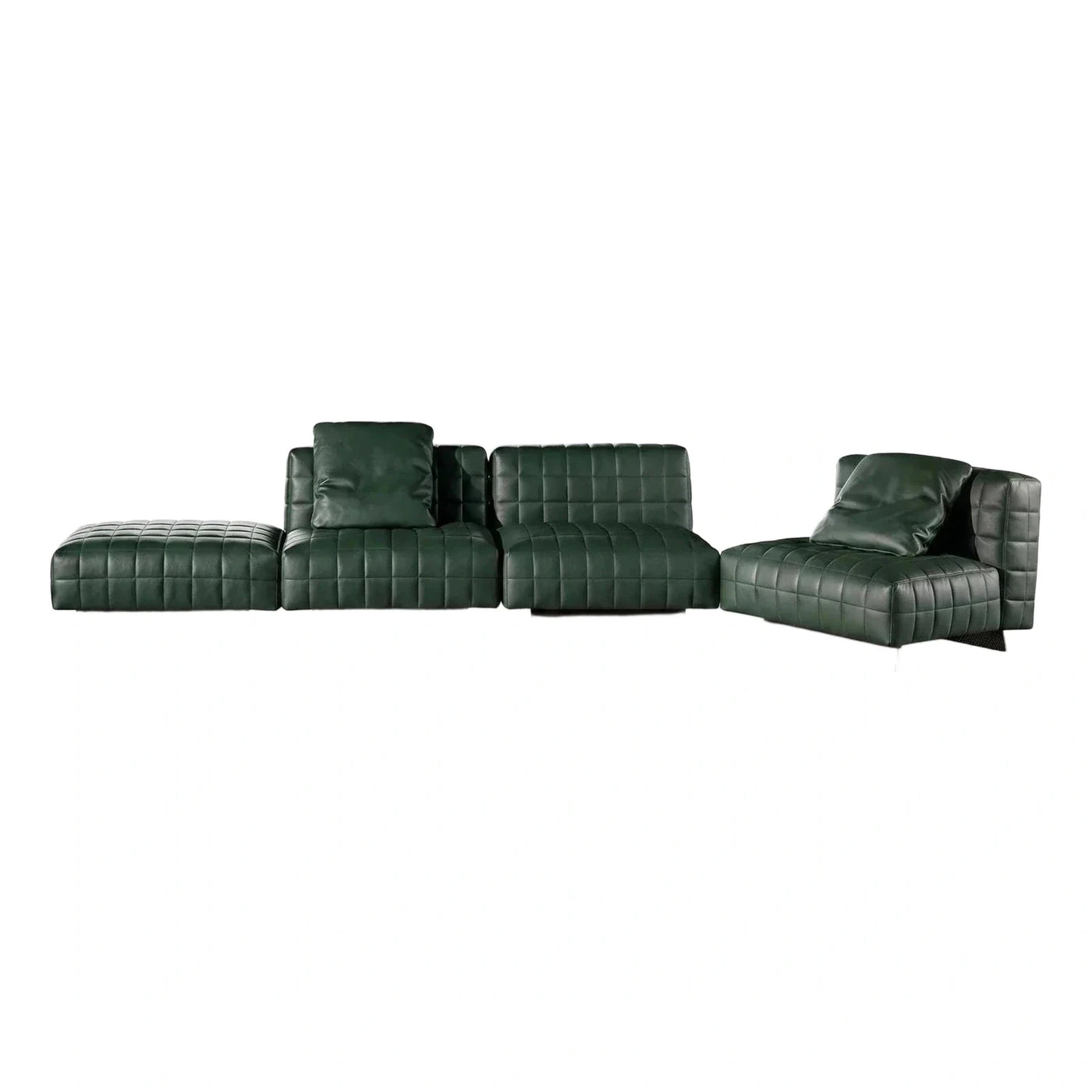 Dark Green Quilted Leather Modular Sectional Sofa