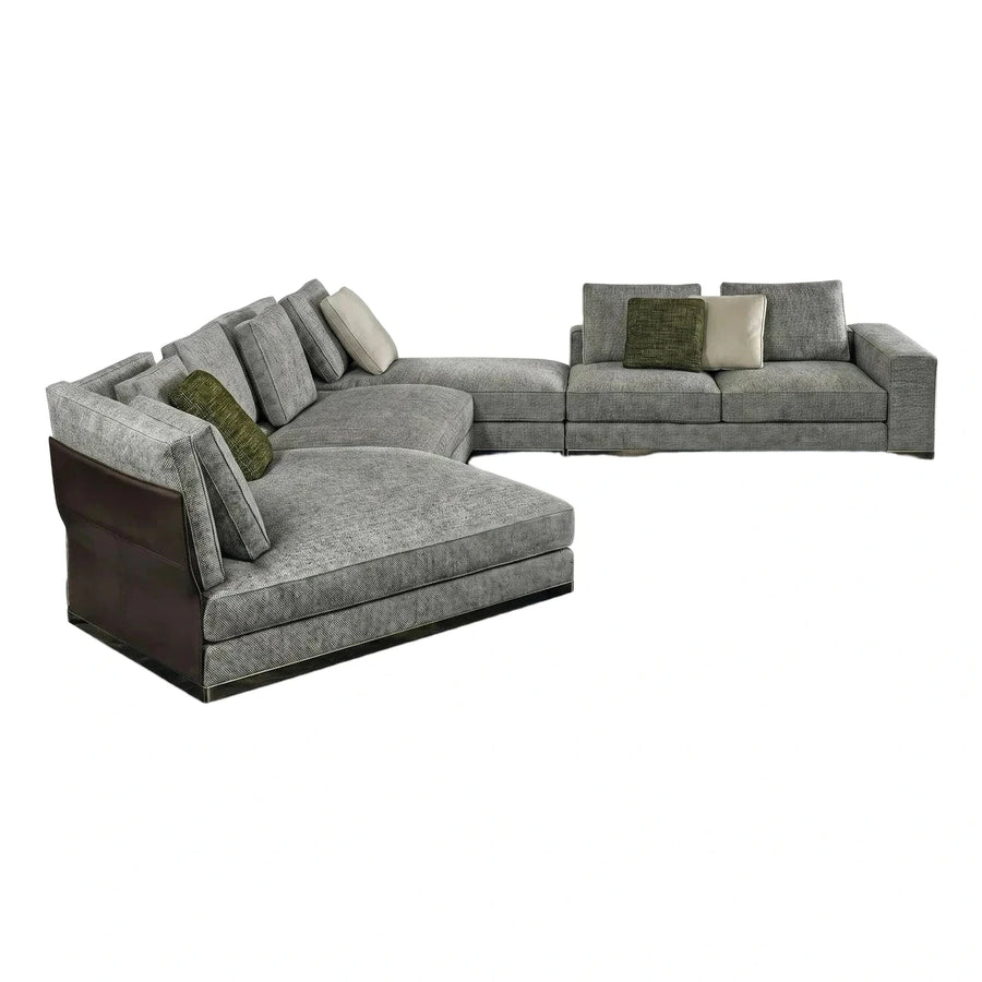 Modern Grey Fabric Sectional Sofa with Leather Accent