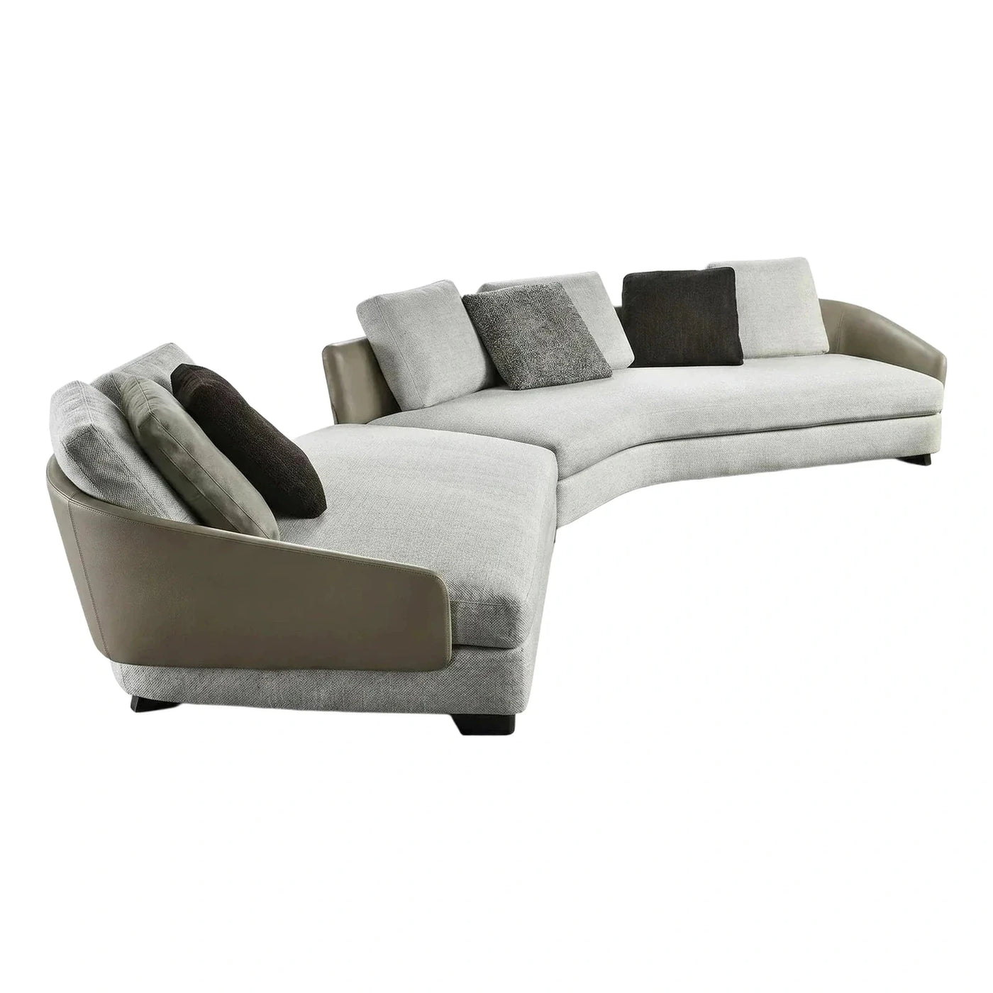 Modern Curved Sectional Sofa Grey Fabric Leather Trim