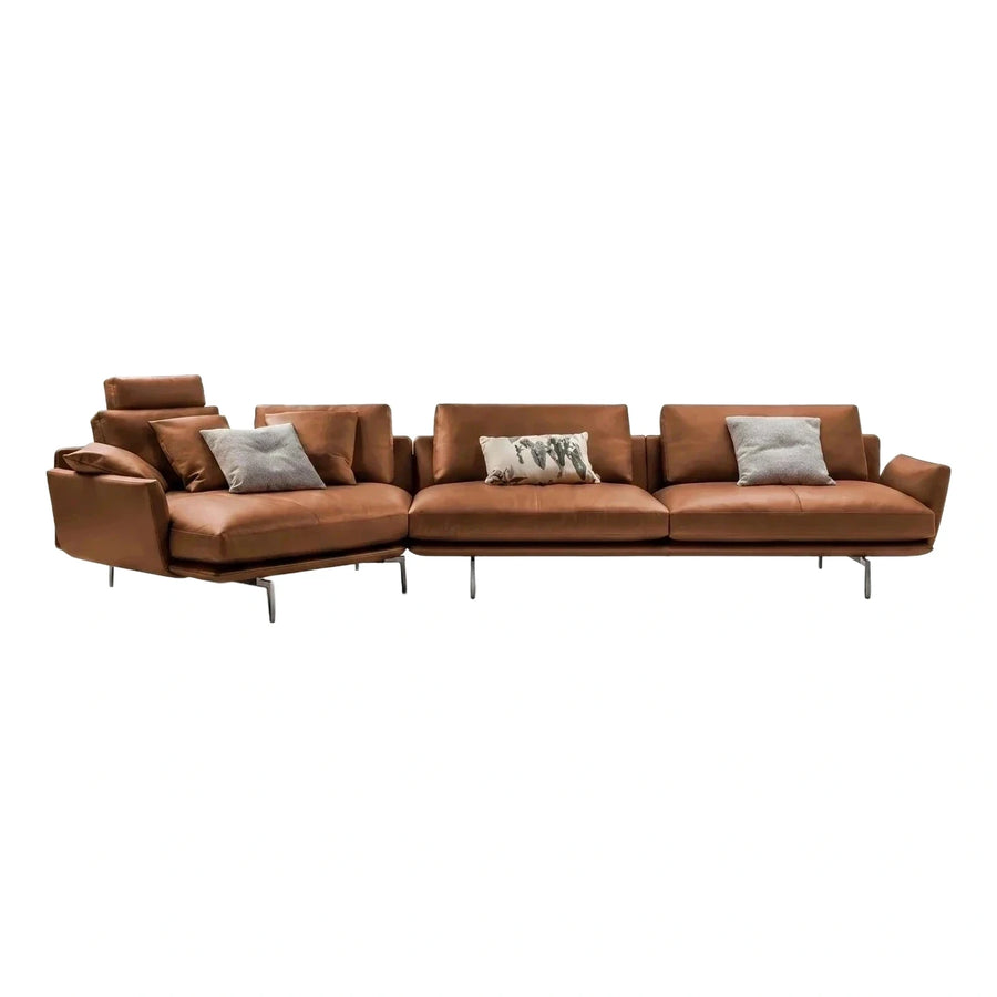 Modern Brown Leather L-Shaped Sectional Sofa