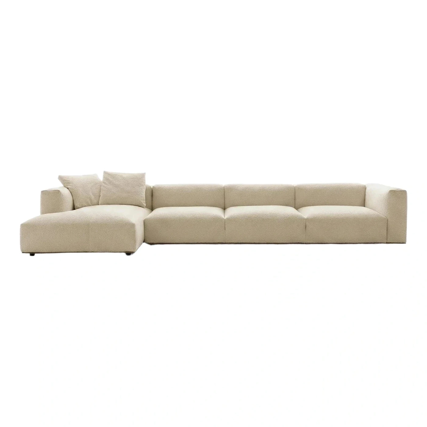 Cream Boucle L-Shaped Sectional Sofa with Chaise
