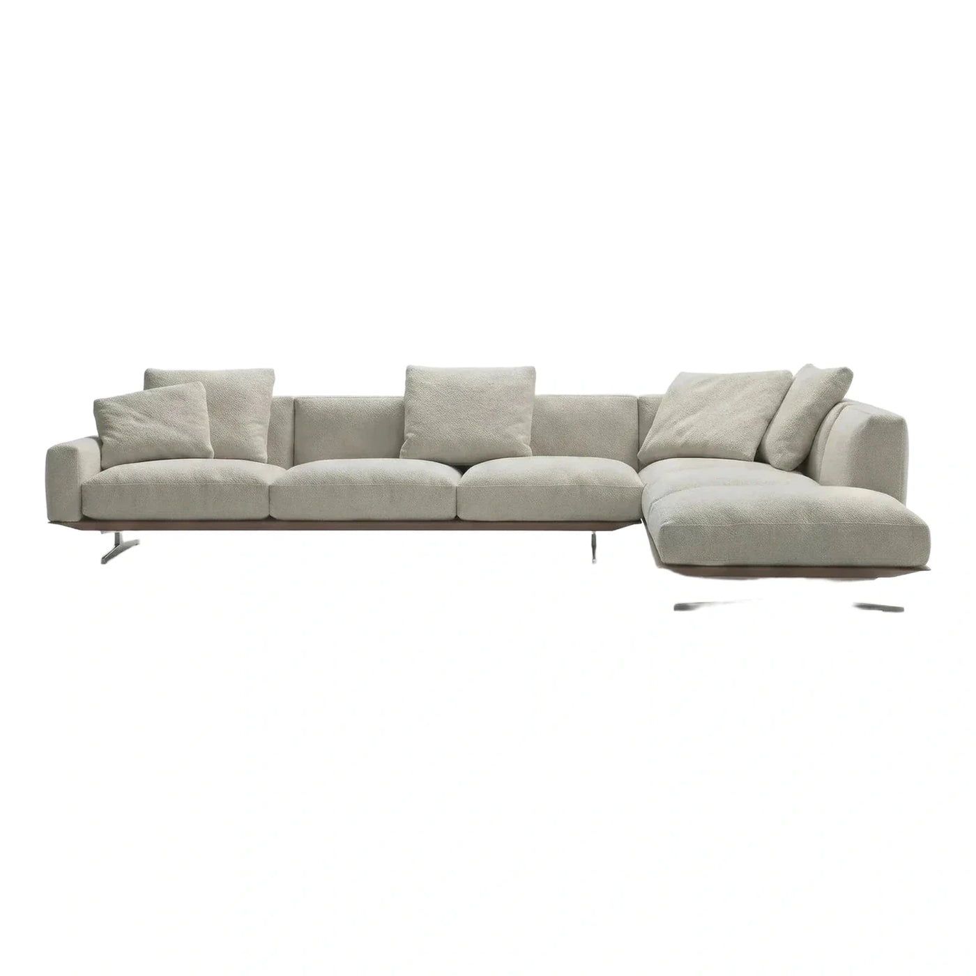 Modern Cream Boucle Sectional Sofa with Wood Base