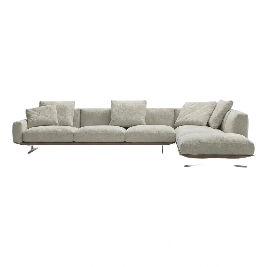 Modern Cream Boucle Sectional Sofa with Wood Base