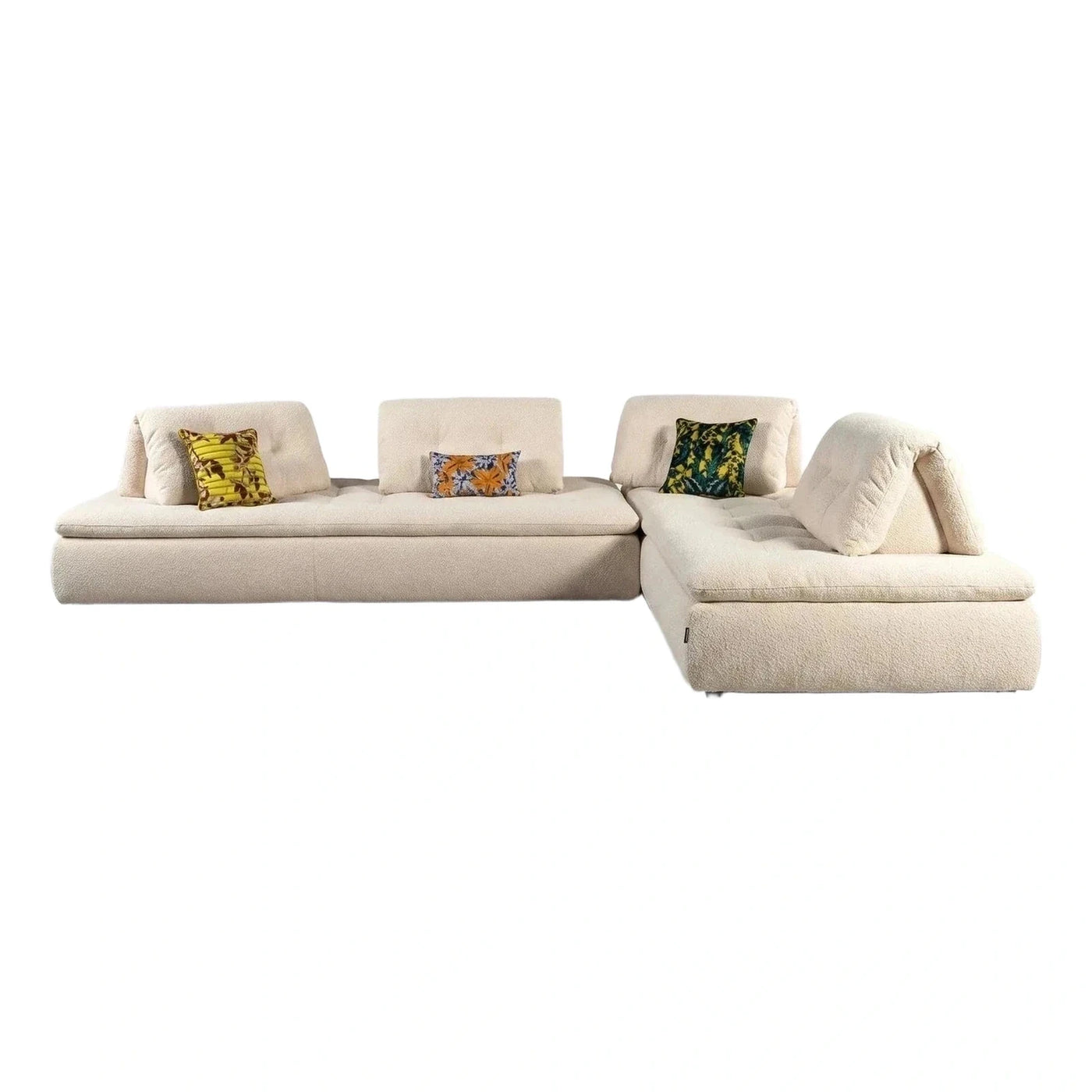 Cream Boucle L-Shaped Sectional Sofa with Chaise
