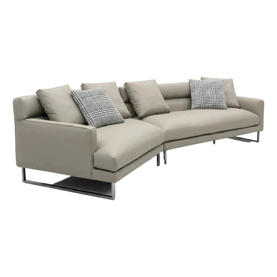 Modern Beige Leather Sectional Sofa with Metal Base