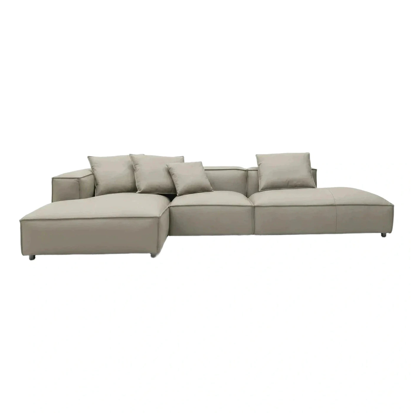 Modern Beige Leather L-Shaped Sectional Sofa