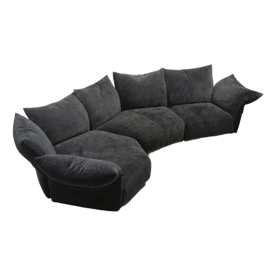 Modern Black Curved Plush Sectional Sofa