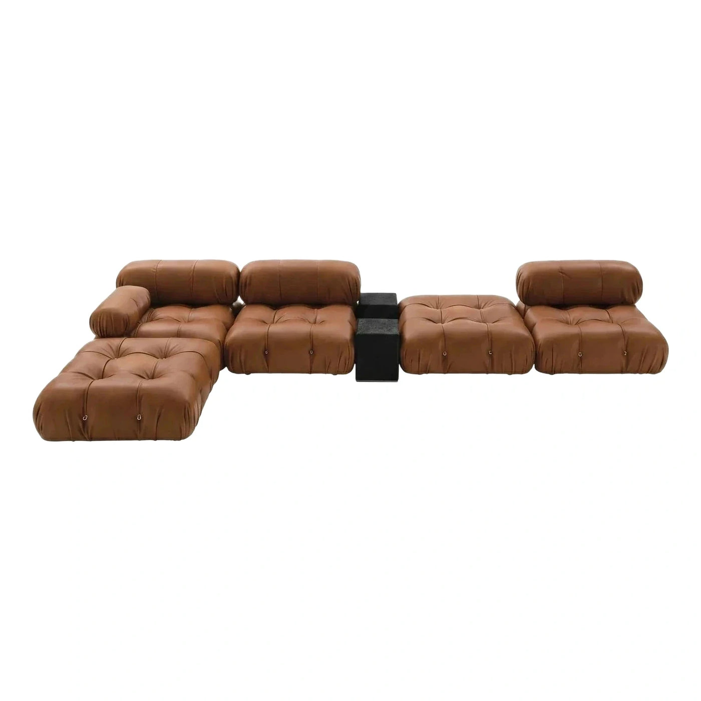 Modern Brown Leather Modular Sectional Sofa Set