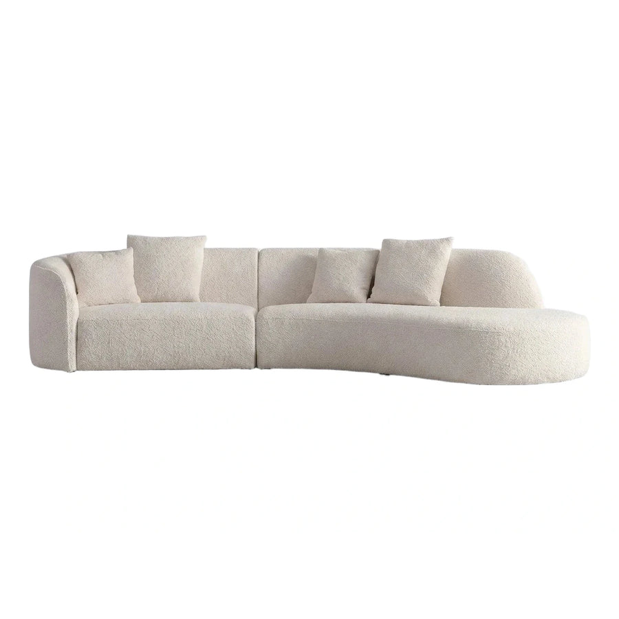 Curved Cream Boucle Sectional Sofa with Pillows