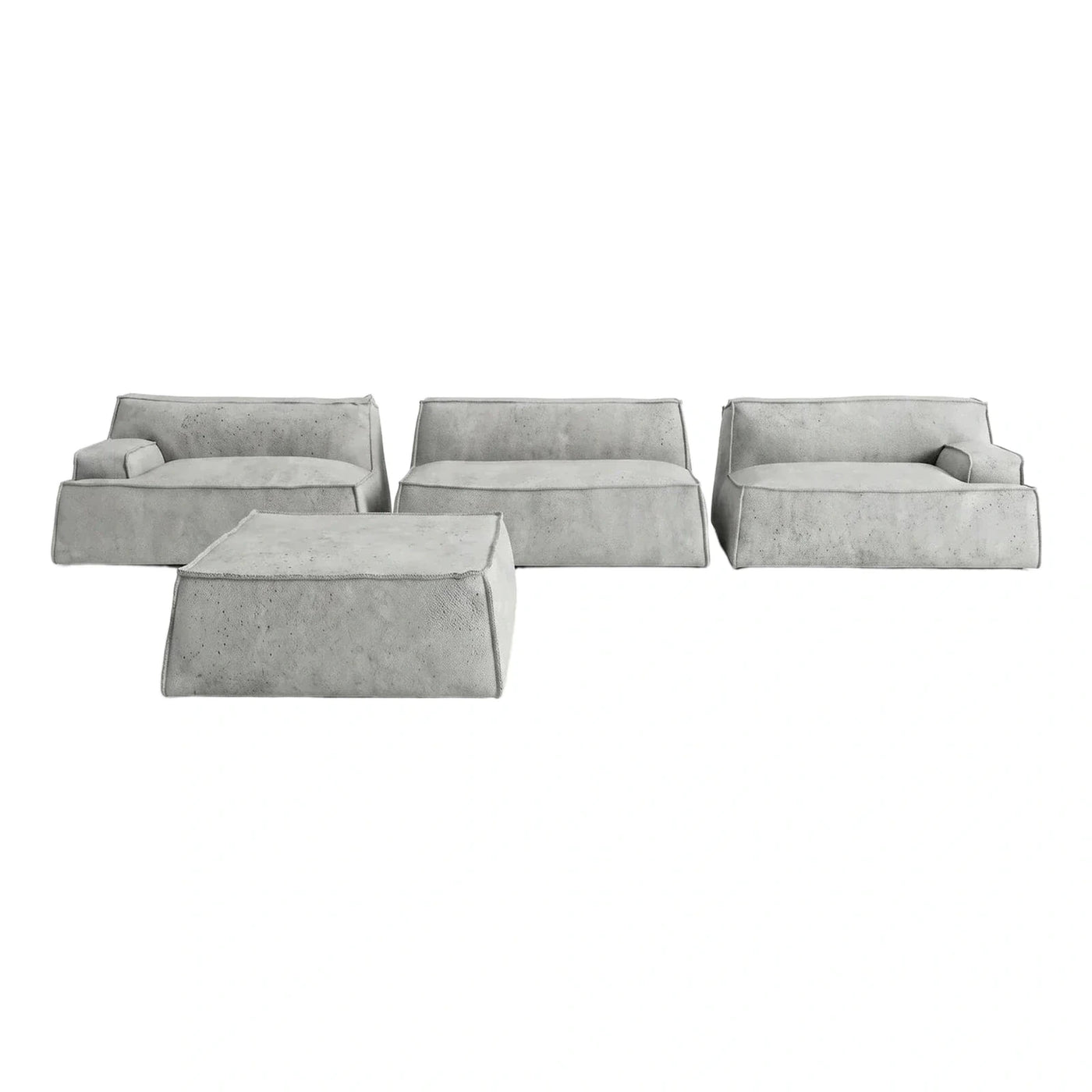 Grey Concrete-Effect Modular Sectional Sofa Set
