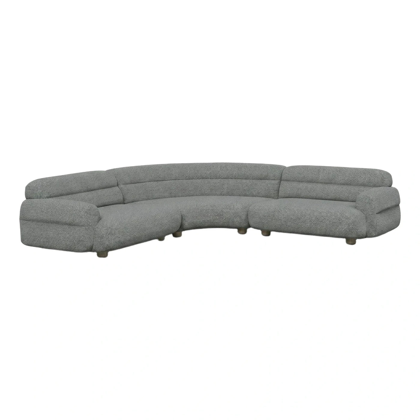 Grey Curved Boucle Sectional Sofa with Wooden Legs