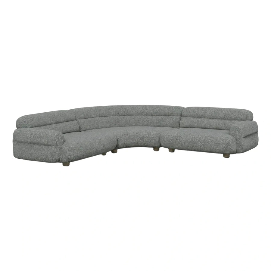 Grey Curved Boucle Sectional Sofa with Wooden Legs