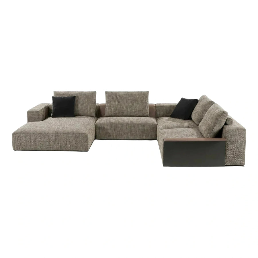Modern Taupe Fabric Sectional Sofa with Side Table