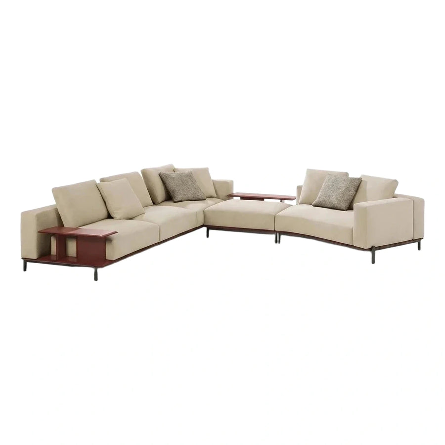 Modern Beige Modular Sectional Sofa with Wood Tables