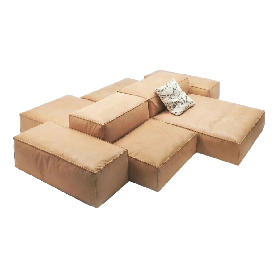 Modular Tan Leather Sectional Sofa System