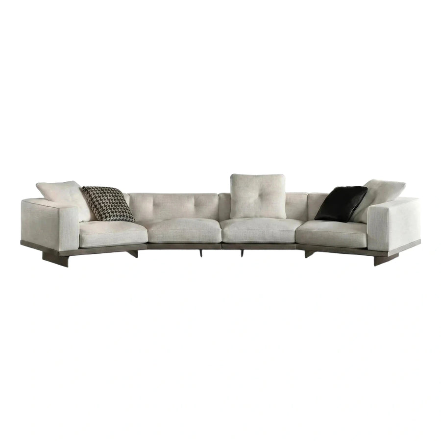 Modern Cream Fabric Sectional Sofa with Wood Base