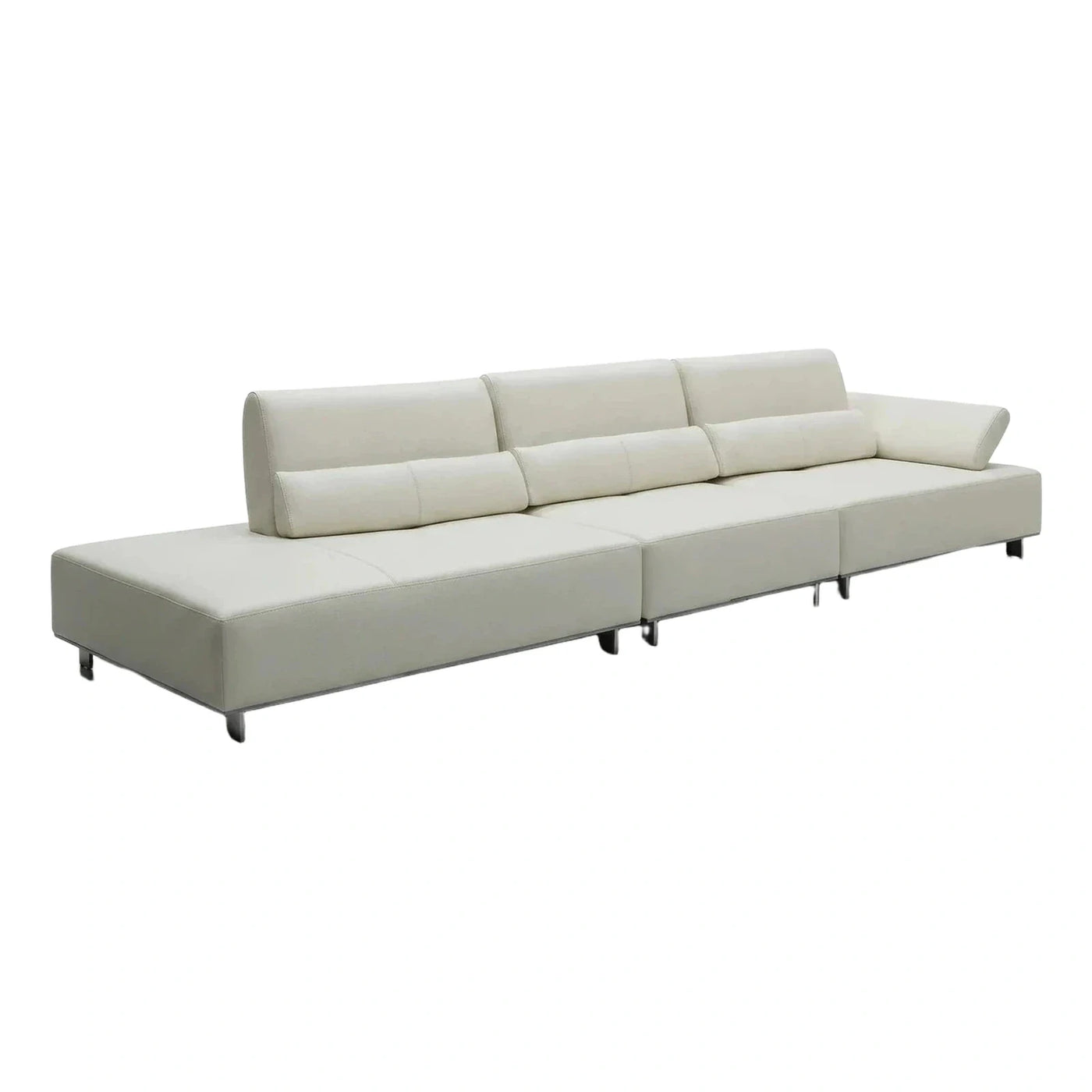 Modern Cream Leather Sectional Sofa With Chaise
