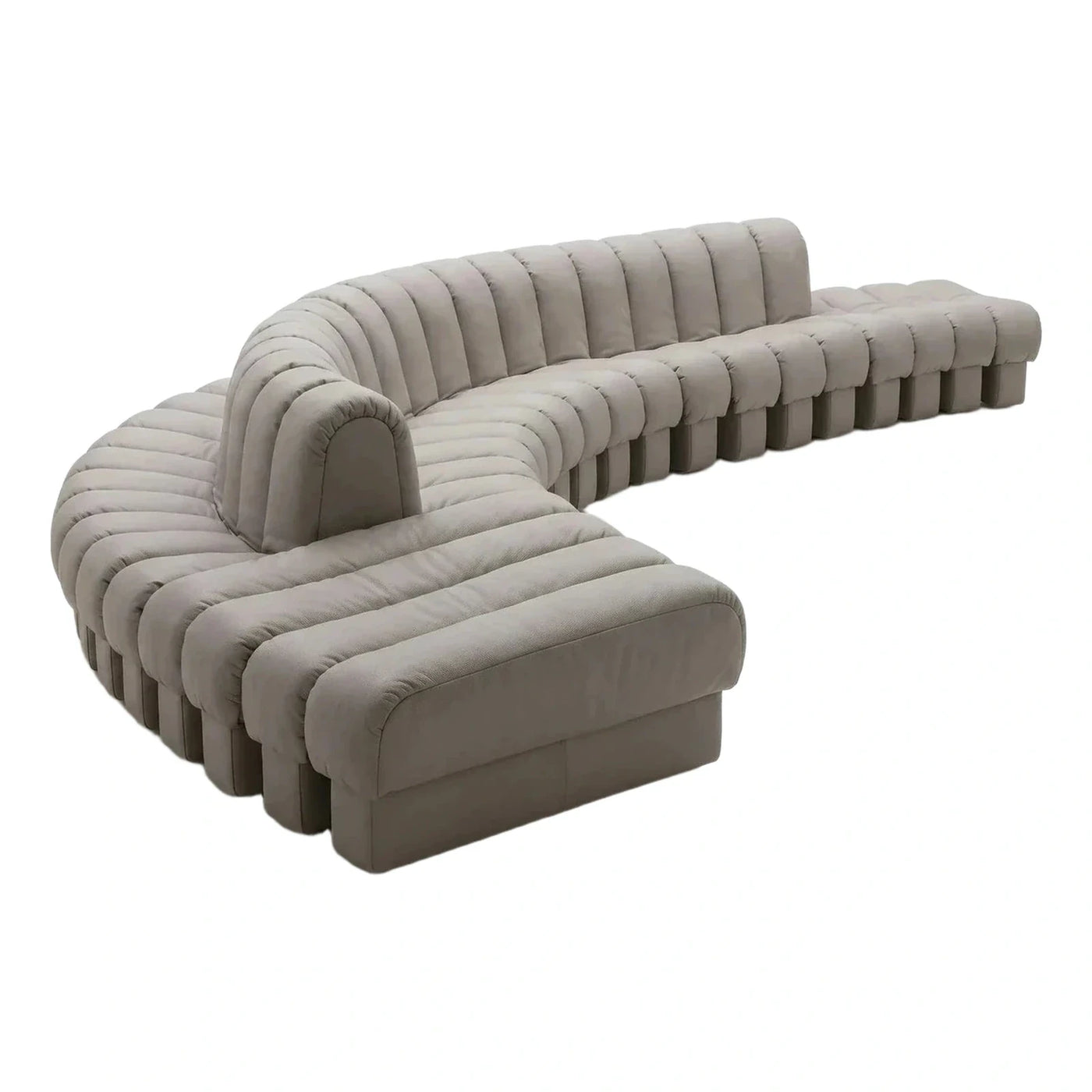 Modern Grey Curved Channel Tufted Sectional Sofa