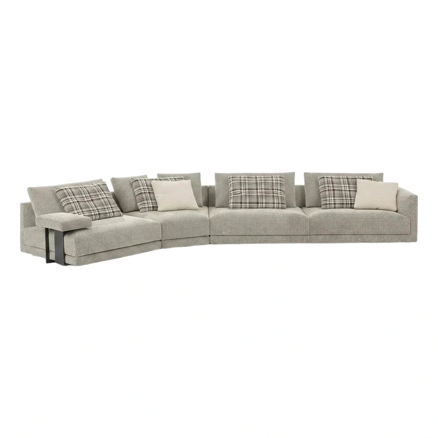 Modular Beige Boucle Sectional Sofa with Side Table