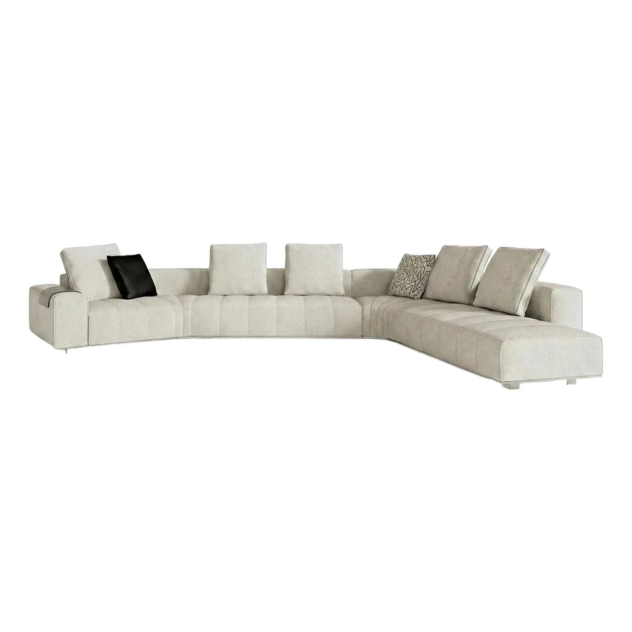 Curved Cream Fabric Sectional Sofa With Chaise
