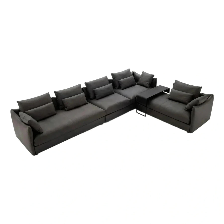 Modern Dark Grey Leather Modular Sectional Sofa