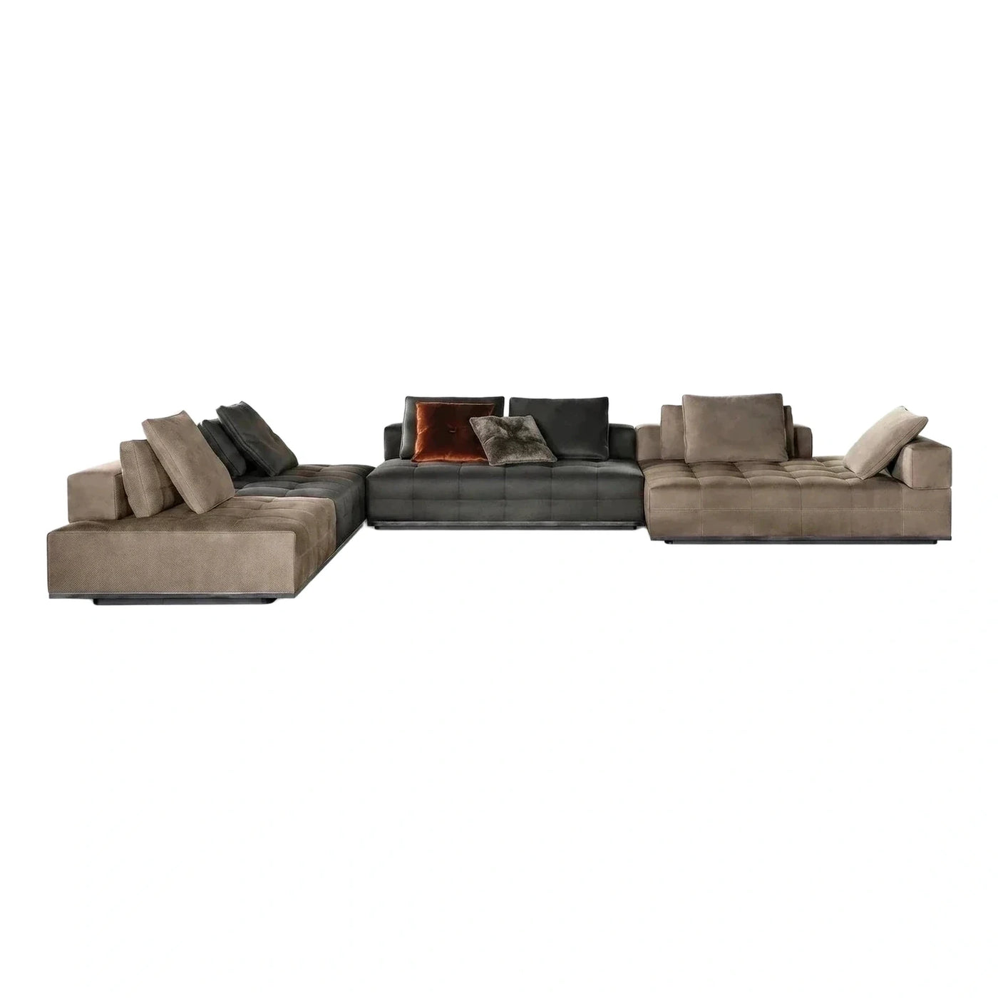 Modern Modular Sectional Sofa Taupe and Charcoal Fabric