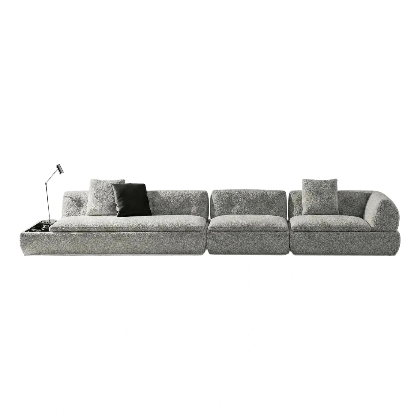 Grey Boucle Modular Sectional Sofa with Marble Table