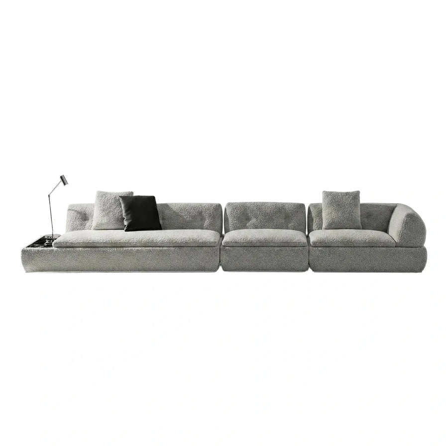 Grey Boucle Modular Sectional Sofa with Marble Table