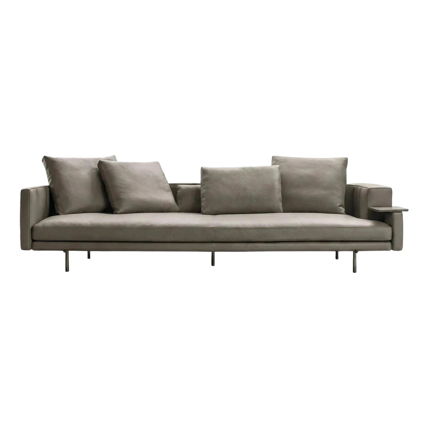 Modern Grey Leather Sofa with Side Table