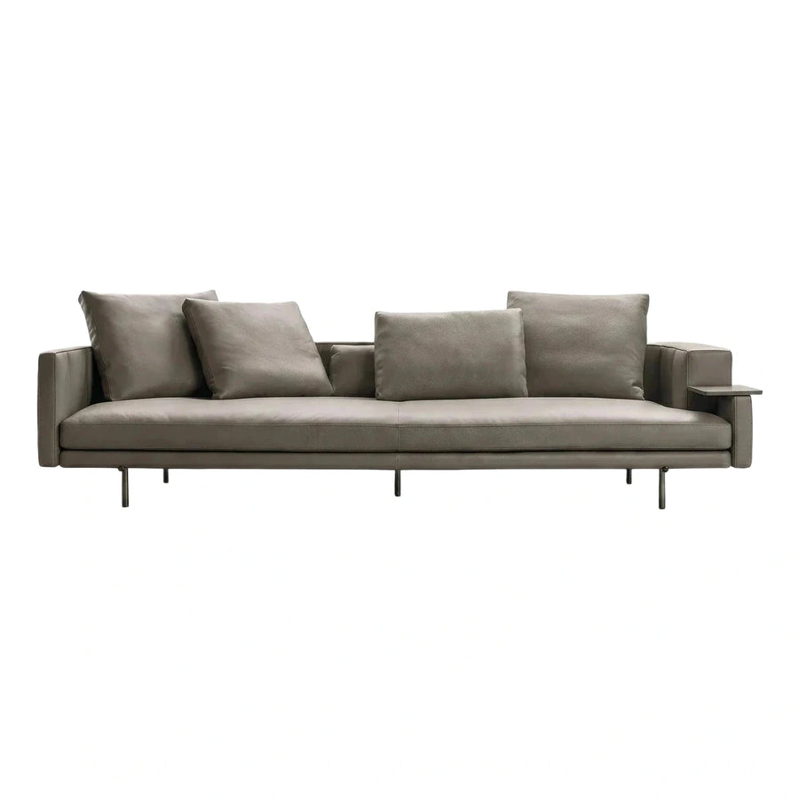 Modern Grey Leather Sofa with Side Table