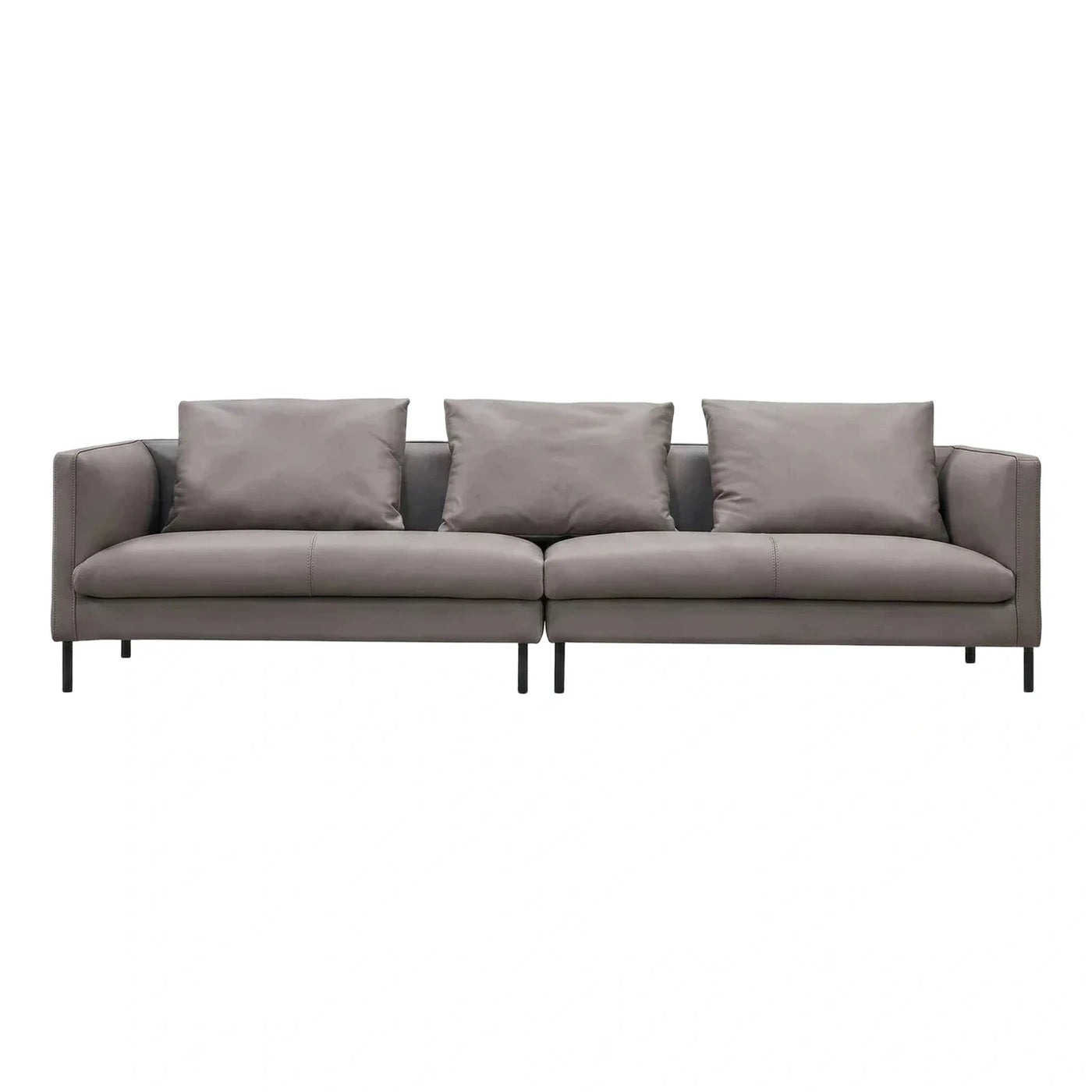 Modern Grey Leather Sofa with Black Metal Legs