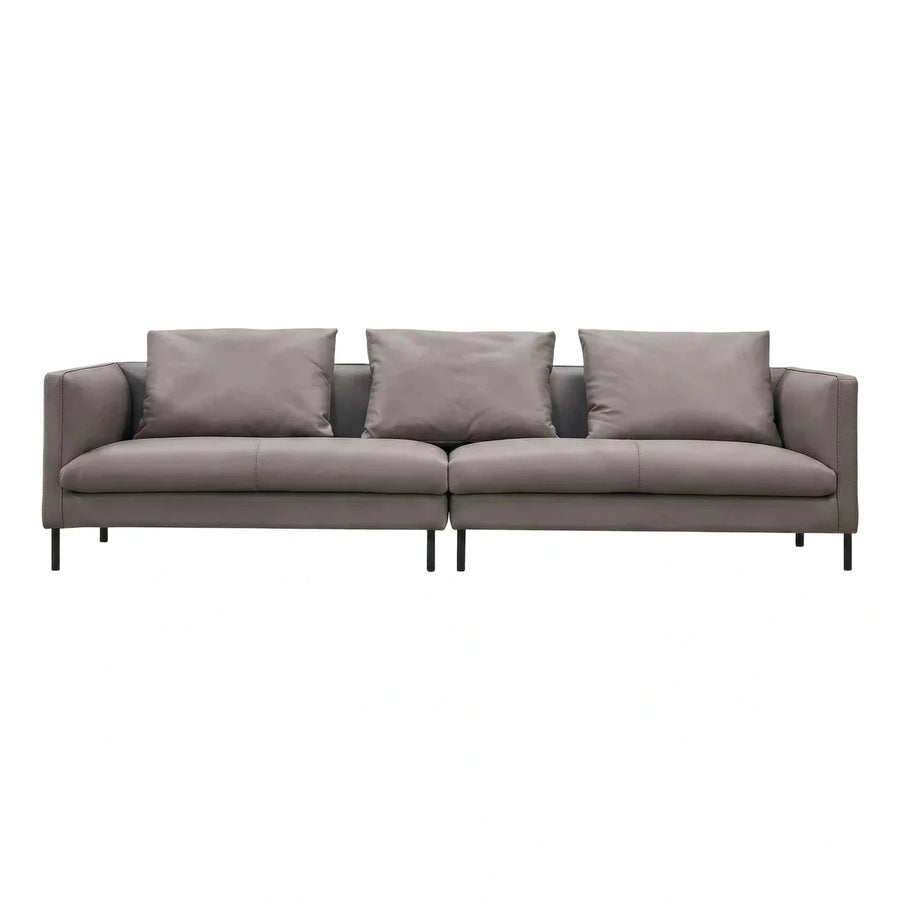Modern Grey Leather Sofa with Black Metal Legs