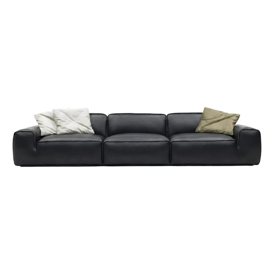 Modern Black Leather Modular Sofa with Pillows