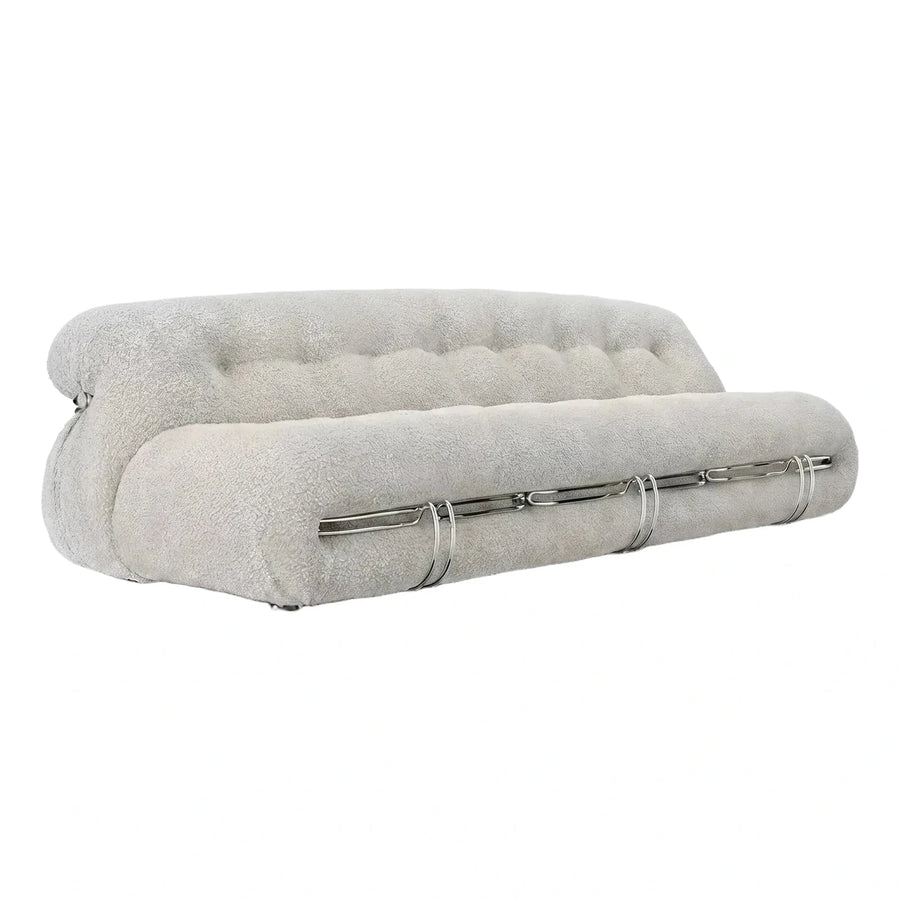Cream Boucle Sofa with Chrome Ring Accents