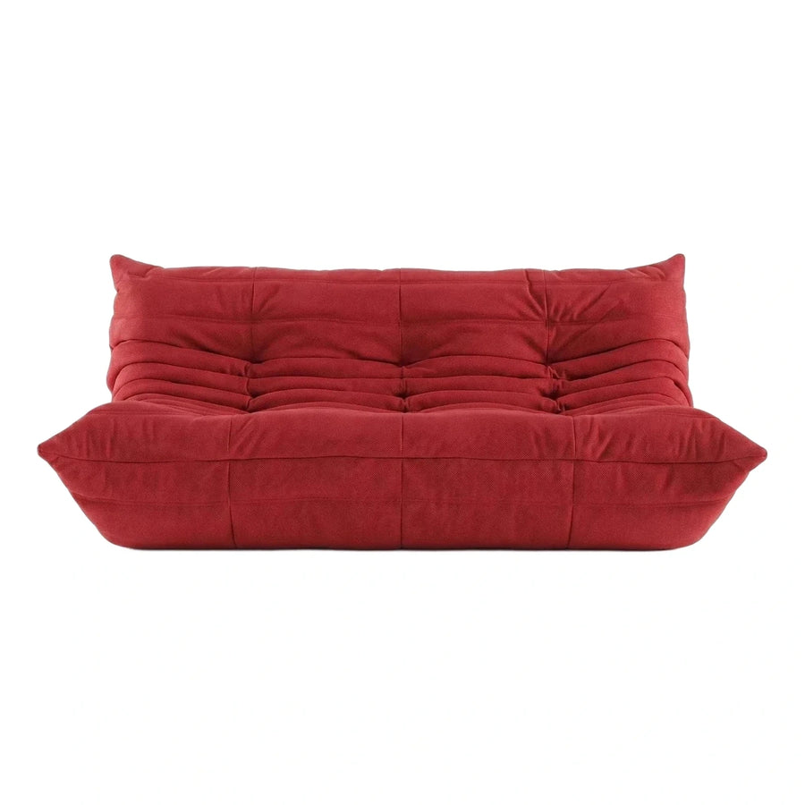 Deep Red Tufted Fabric Low Profile Floor Sofa