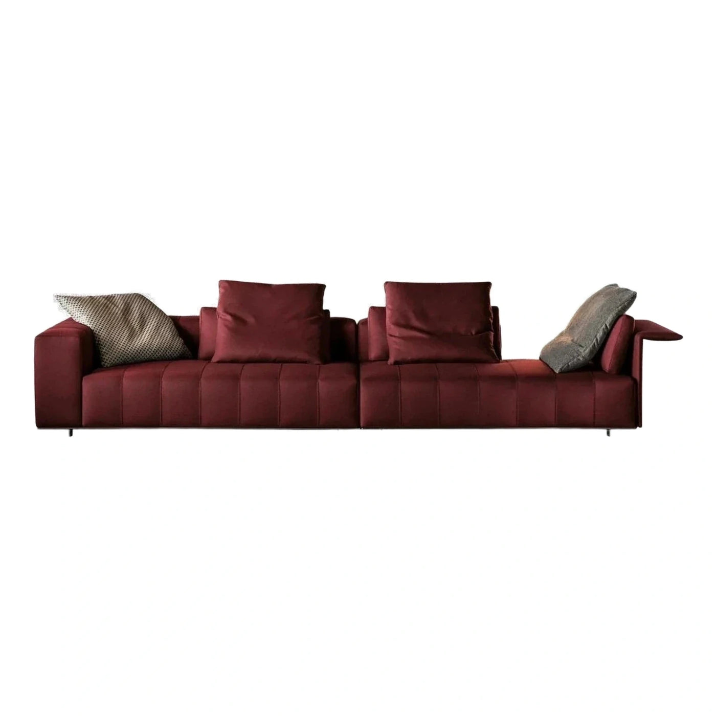 Modern Burgundy Fabric Sofa with Channel Tufting
