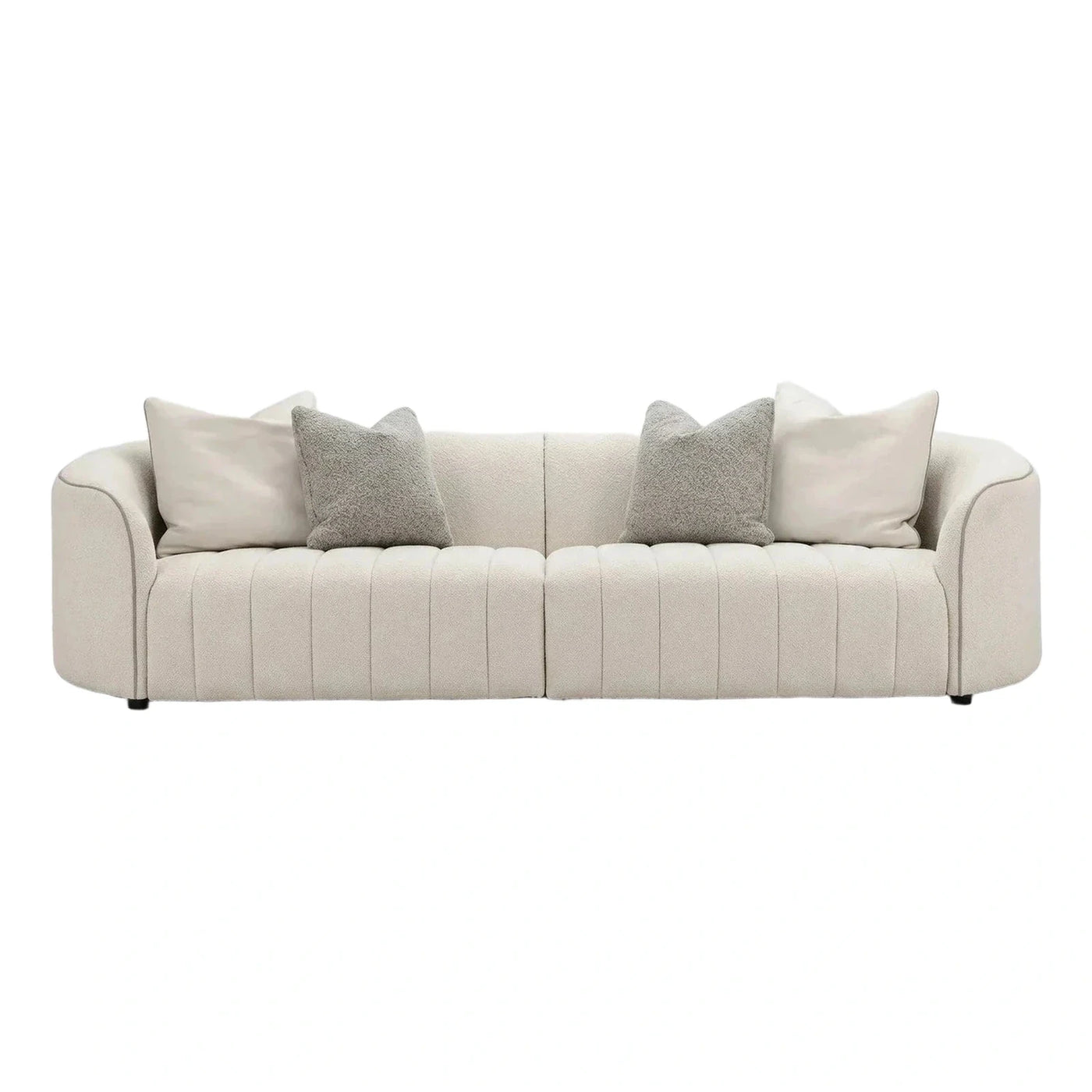 Cream Boucle Curved Modular Sofa with Pillows