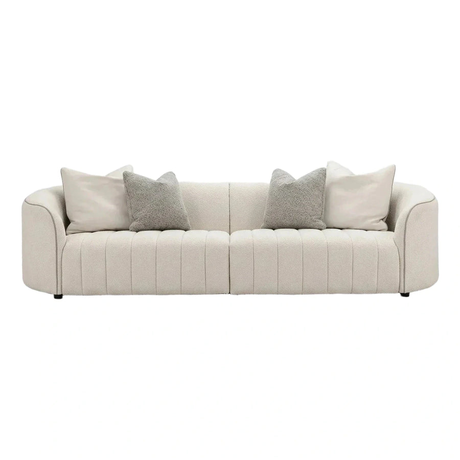 Cream Boucle Curved Modular Sofa with Pillows