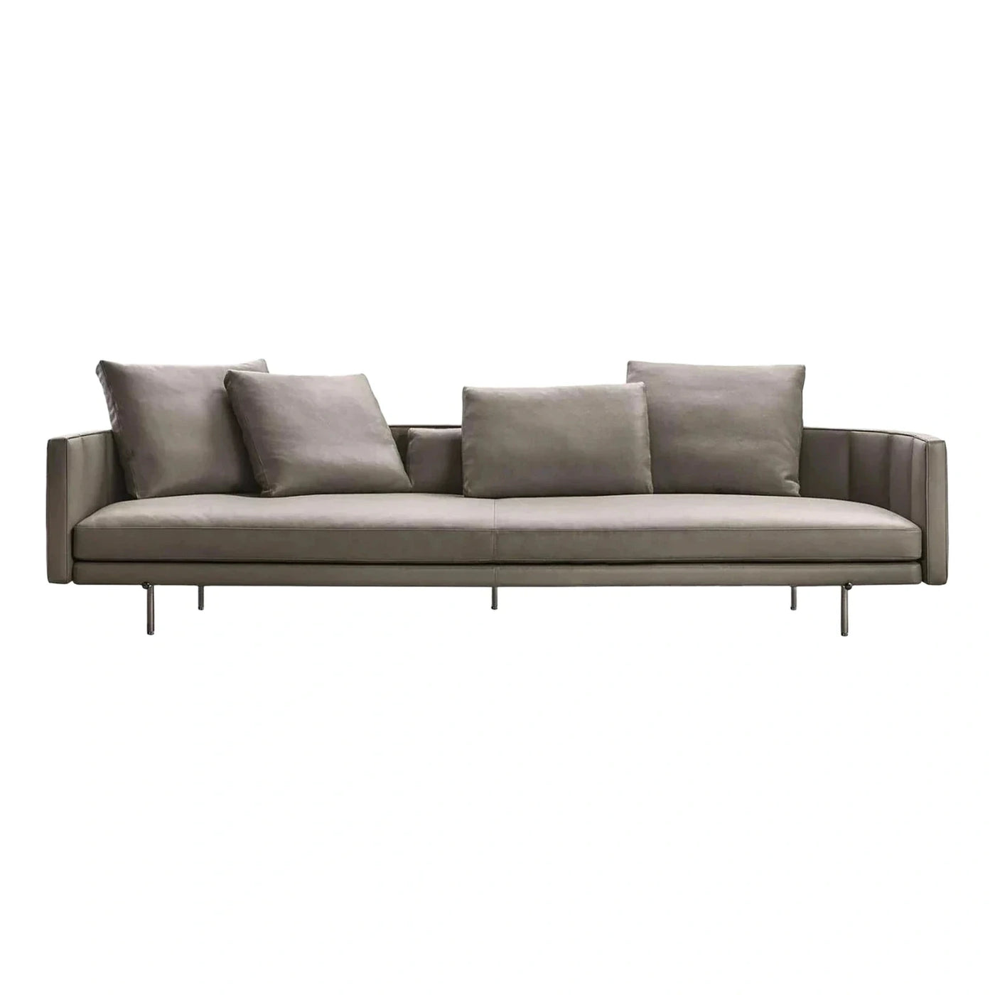 Modern Grey Leather Sofa with Metal Legs