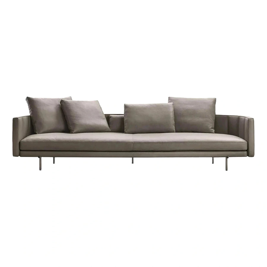 Modern Grey Leather Sofa with Metal Legs