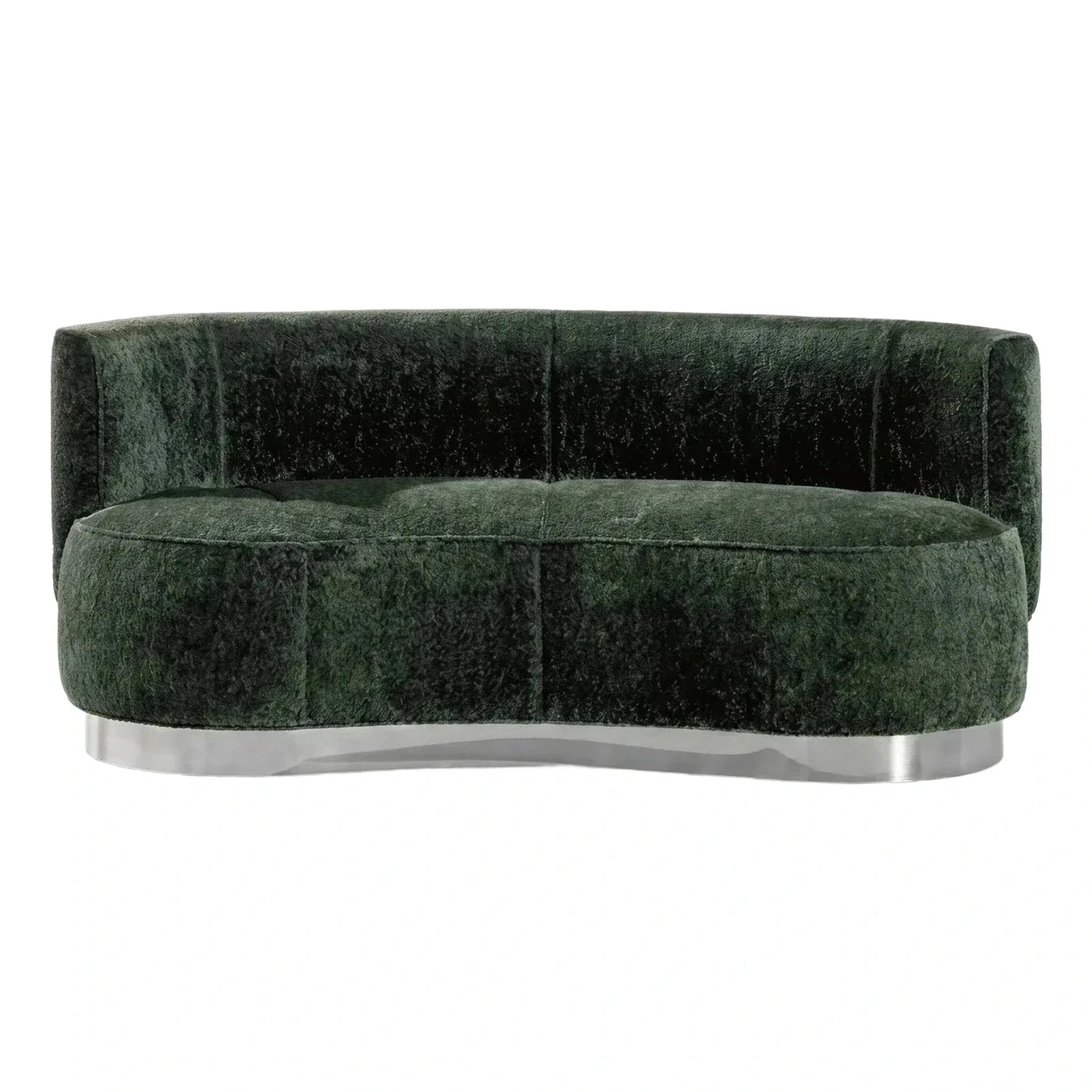 Curved Emerald Green Velvet Sofa with Metal Base