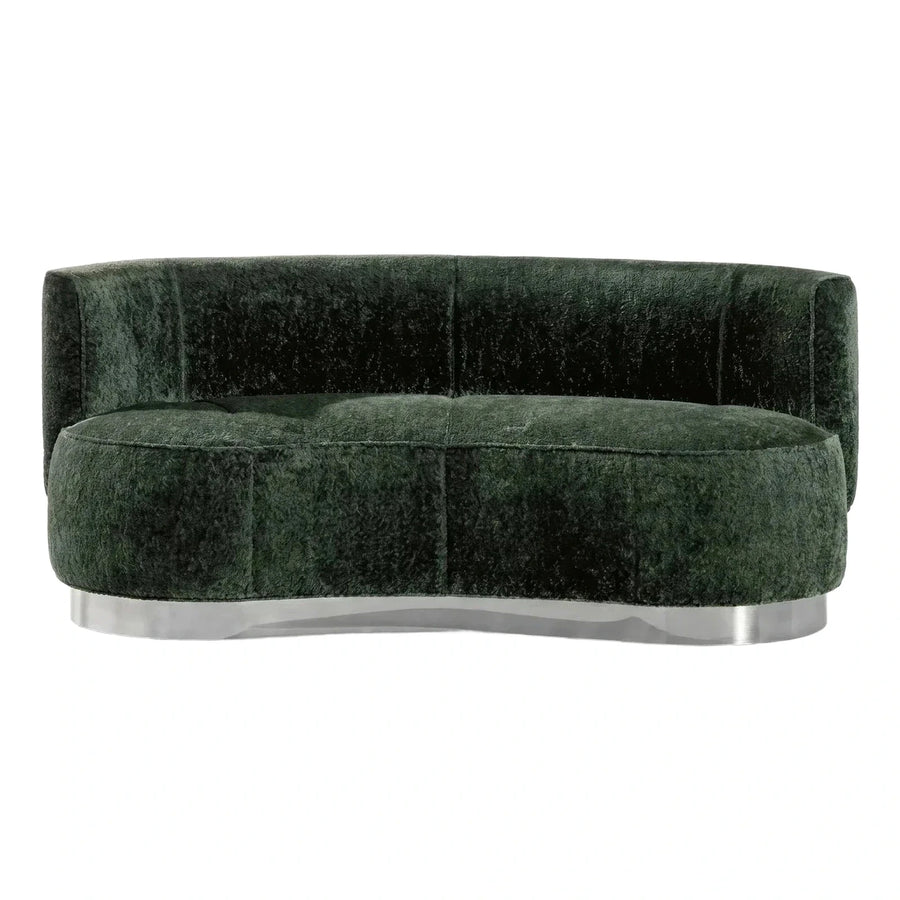 Curved Emerald Green Velvet Sofa with Metal Base