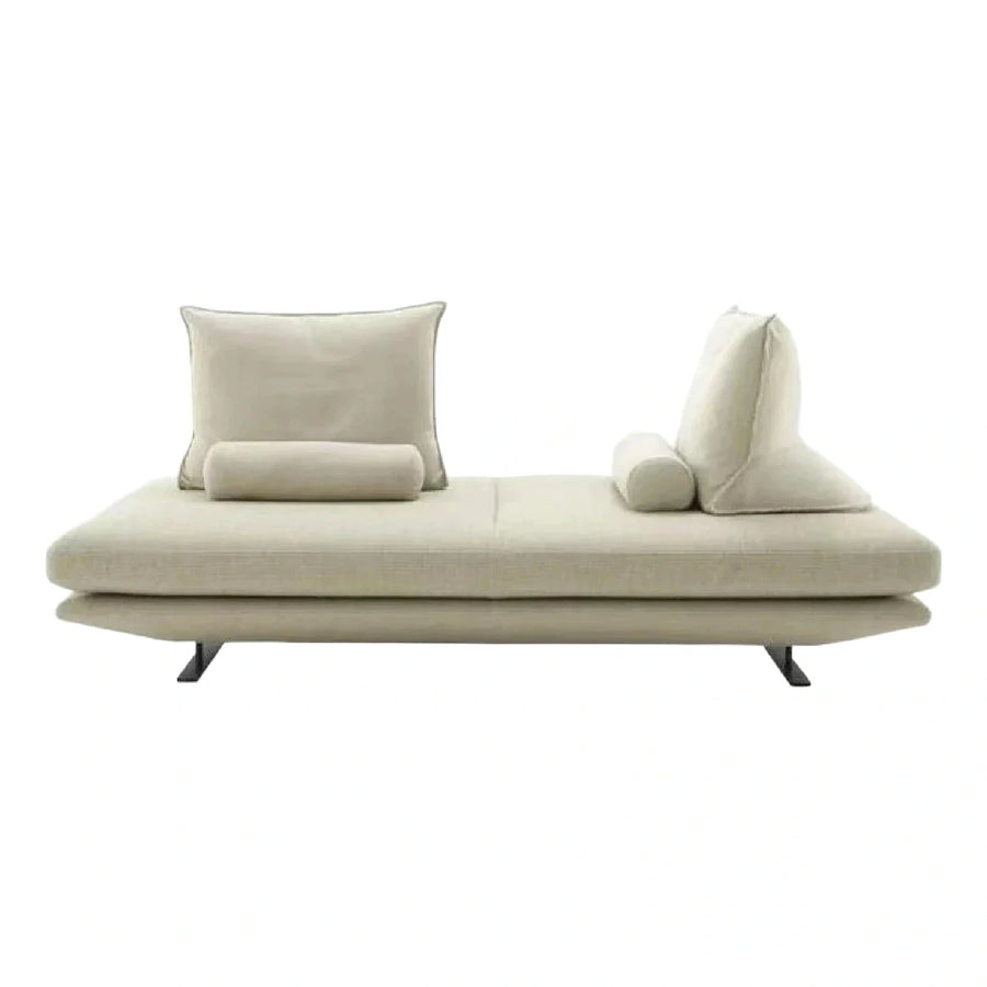 Beige Fabric Low Profile Sofa with Bolster Pillows