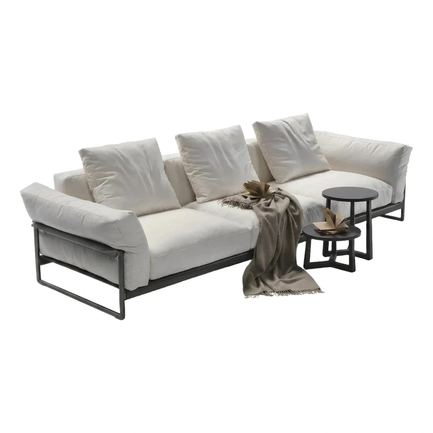 Modern Cream Fabric Sofa with Black Metal Frame