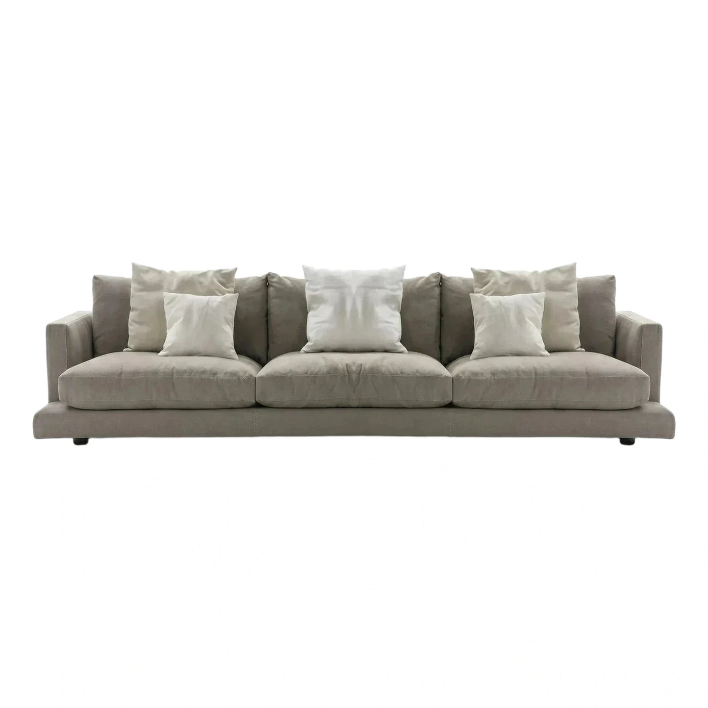 Modern Taupe Fabric Three-Seater Sofa with Pillows