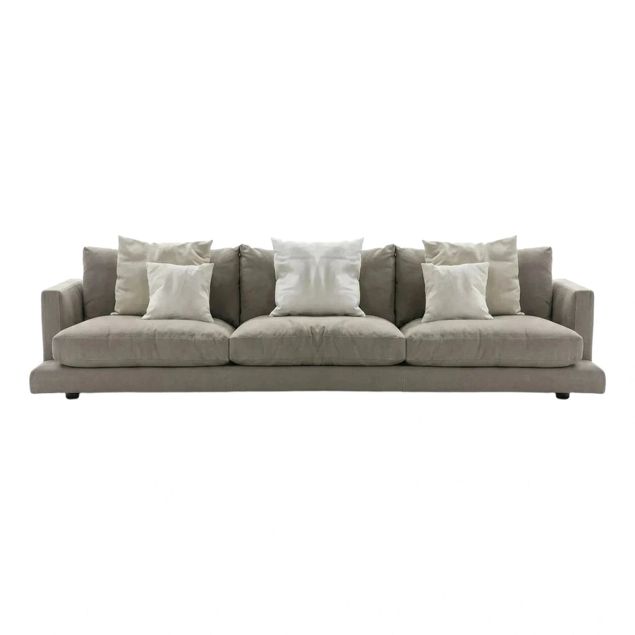 Modern Taupe Fabric Three-Seater Sofa with Pillows